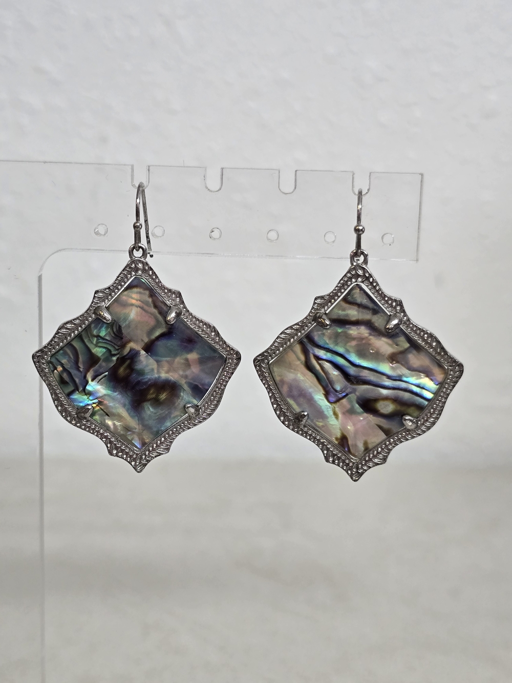 Kendra Scott Alex Silver Abalone Shell Drop Earrings Iridescent Statement